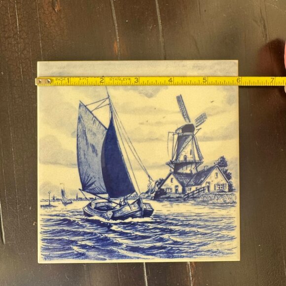 Delft Hand Painted Blue Porcelain Tile - Picture 3 of 5